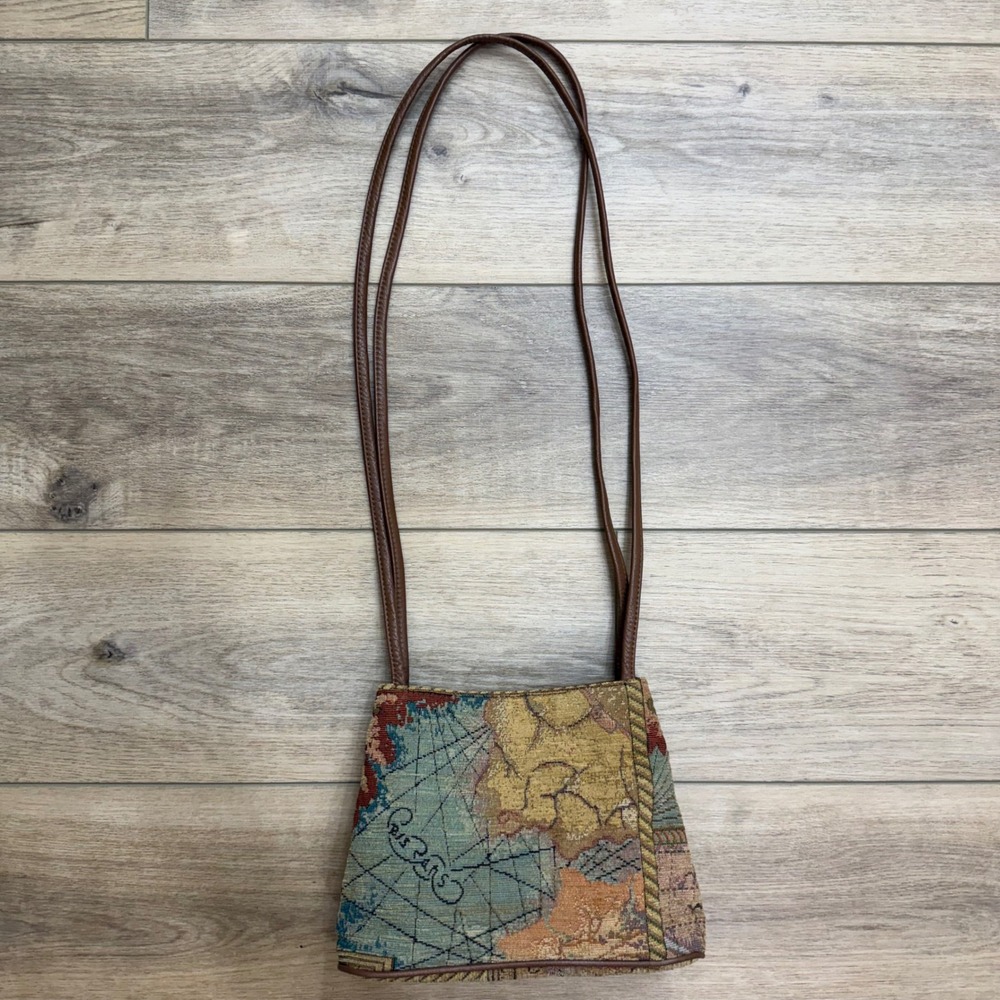 Grazianna Sport Vintage Tapestry Crossbody Bag Brown Boho Twee USA Made Small